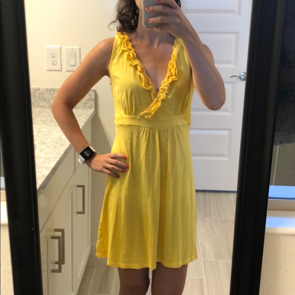 XXSP LOFT yellow ruffle neckline dress